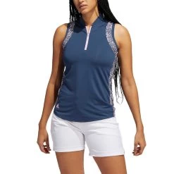 Adidas 2022 Women's Ultimate365 Printed Sleeveless Polo -Pro Golf Shop adidas fw22 womens ultimate365 printed sleeveless polo crew navy front itempicture