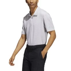 Adidas Ottoman Stripe Polo -Pro Golf Shop adidas ottoman stripe polo grey two white model front itempicture