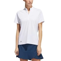 Adidas Women's Short Sleeve Mock Neck Polo -Pro Golf Shop adidas ss22 womens short sleeve mock neck polo white itempicture