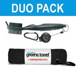 Clip Wipes Greens Towel Plus Terminator Brush -Pro Golf Shop golf accessories clip wipes greens towel plus terminator brush black itempicture