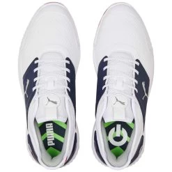 Puma Ignite Elevate Golf Shoes White/Silver/Navy -Pro Golf Shop puma ignite elevate golf shoes white silver navy 376077 04 top itempicture