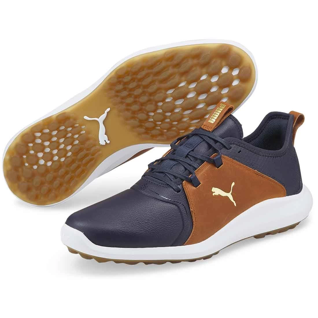 Puma Ignite Fasten8 Crafted Golf Shoes Navy Blazer/Gold/Leather Brown 5 Puma Ignite Fasten8 Crafted Golf Shoes Navy Blazer/Gold/Leather Brown - Image 3