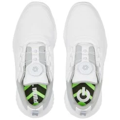 Puma Juniors Ignite PWRCAGE Golf Shoes White/Metallic Silver -Pro Golf Shop puma juniors ignite pwrcage golf shoes white silver 376784 01 top itempicture