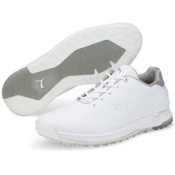 Puma Proadapt Alphacat Leather Golf Shoes White/Silver -Pro Golf Shop puma proadapt alphacat leather golf shoes white silver 376044 01 pair itempicture