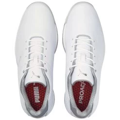 Puma Proadapt Alphacat Leather Golf Shoes White/Silver -Pro Golf Shop puma proadapt alphacat leather golf shoes white silver 376044 01 top itempicture
