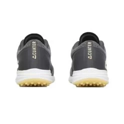 TravisMathew Cuater The Moneymaker Spikeless Golf Shoes Grey Pinstripe/Sunlight -Pro Golf Shop travismathew the moneymaker spikeless golf shoes grey pinstripe sunlight heel itempicture